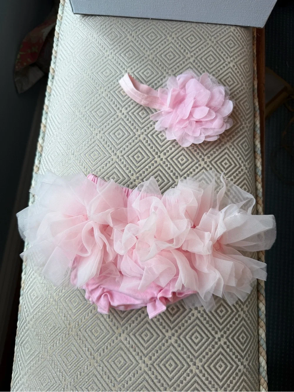 Pink Tulle Baby Bloomers & Headband Set - Soft Pink 3mo.